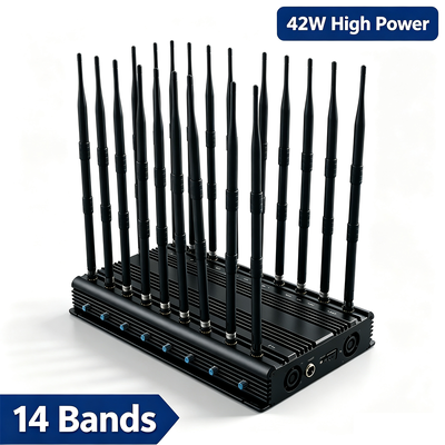 Acheter 42W Brouilleur de signal de bureau 14 bandes avec antenne omnidirectionnelle pour 4G LTE 5G WiFi GPS VHF UHF Lojack fabrication en ligne