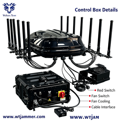 Acheter 1400W 14 canaux brouilleur de signal étanche IP65 bloqueur de fréquence RF pour 5G GPS WiFi UHF VHF fabrication en ligne