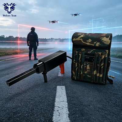 Acheter Suppresseur portable anti-drone de type pistolet à dos, indice IP55, extérieur, longue portée, brouilleur de signal UAV pour opérations anti-drone d'urgence de périmètre de terrain fabrication en ligne