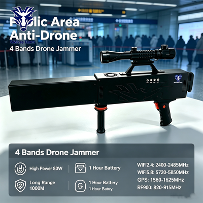 Acheter Bloqueur de signal de drone à quatre canaux de 80 W avec une portée de brouillage de 500 à 1000 m pour la protection VIP fabrication en ligne