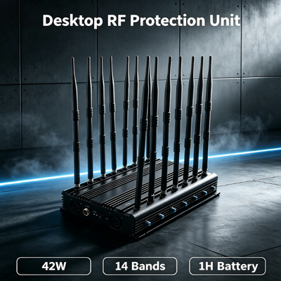 42W 14-Band Desktop Signal Jammer with Omnidirectional Antenna for Multi-Frequency Blocking