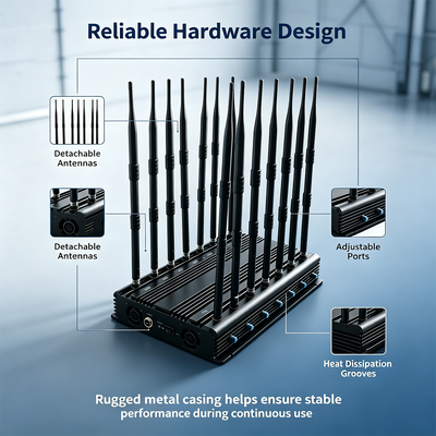 42W Desktop Signal Jammer with 14 Bands and Omnidirectional Antenna for Full Band Signal Blocking