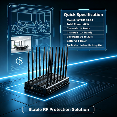 Brouilleur de signal de bureau de 14 bandes de 42 W avec antenne omnidirectionnelle pour un blocage complet des RF