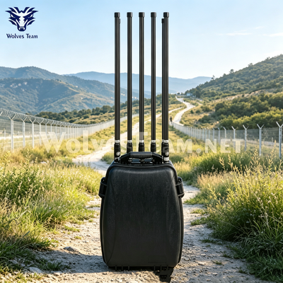 Brouilleur de signal de drone manpack 6 bandes 120W avec antennes omnidirectionnelles et batterie intégrée pour les forces de l'ordre