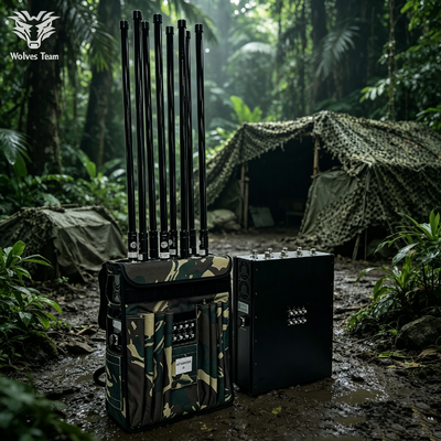 Brouilleur de signal sans fil 8 bandes 160W avec antennes omnidirectionnelles et batterie intégrée pour les forces de l'ordre ou les forces armées