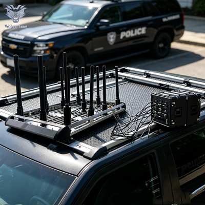 600W Blocage de signal RF monté sur véhicule à 12 bandes Système de contrôle sans fil portable haute puissance pour convoi VIP et déploiement de sécurité sur le terrain